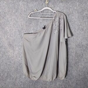 Lane Bryant Top Plus 28‎ Sequin One Shoulder Ruffle Gray Boho Festival Feminine